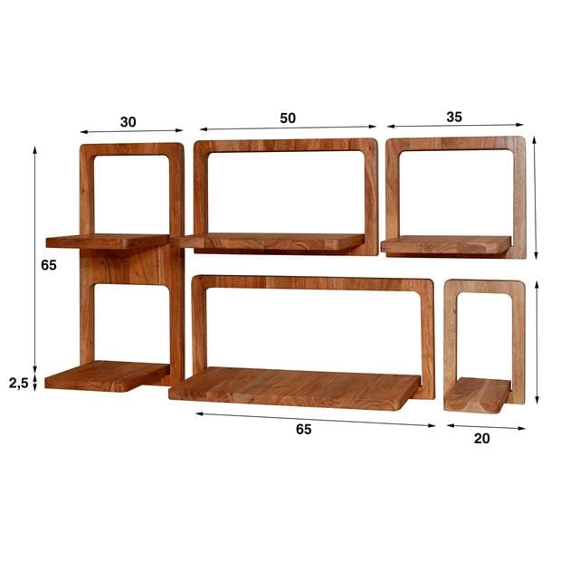 Primer plano de la textura de la madera de acacia de las estanterías de pared.