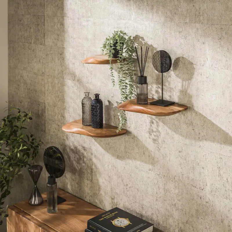 Estante de pared de madera natural