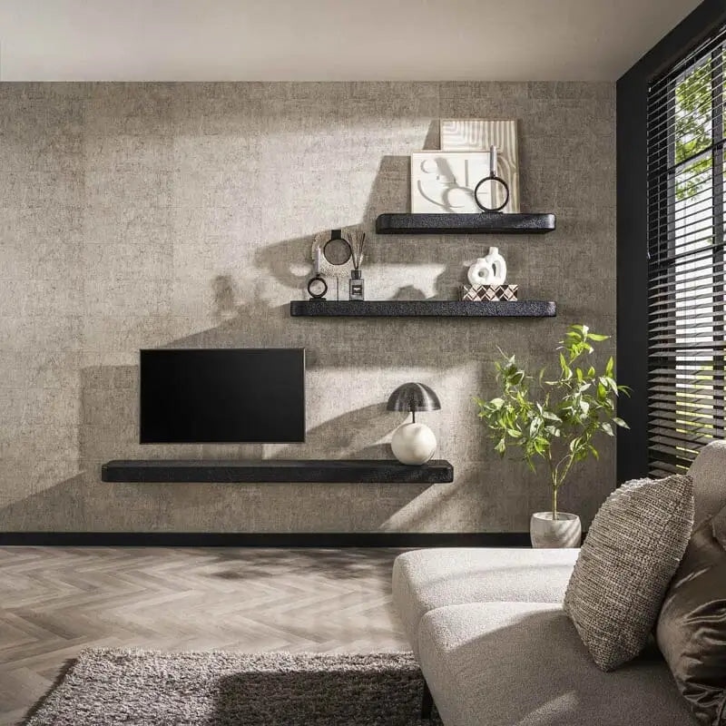 Conjunto de estantes de pared negros de 100, 150 y 200 cm