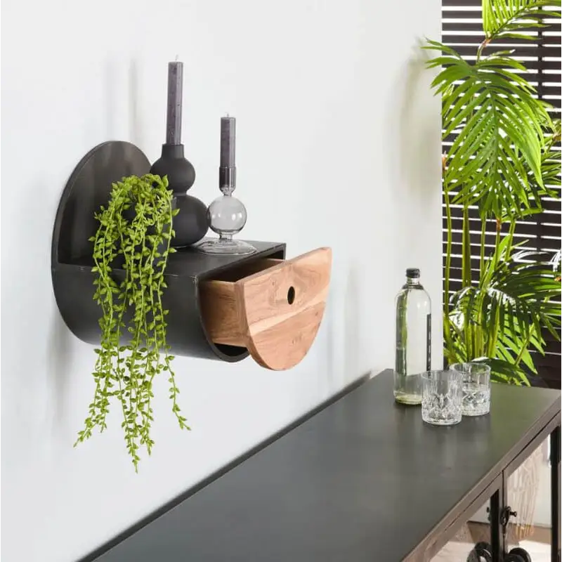 Estante de madera redondo de pared Ø 30 cm colgado en la pared con plantas