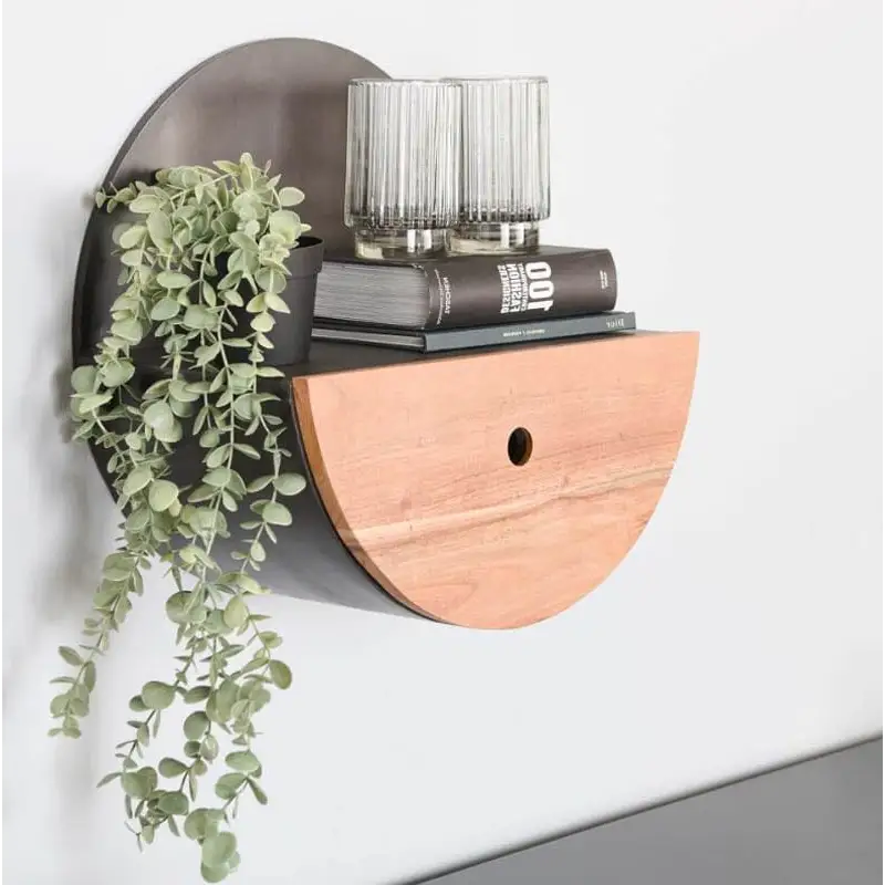 Estante Redondo de MADERA de Pared con Cajón