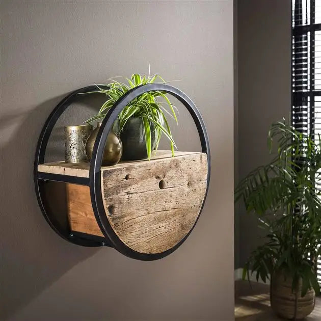 50 estantes de pared de madera y metal con cajón