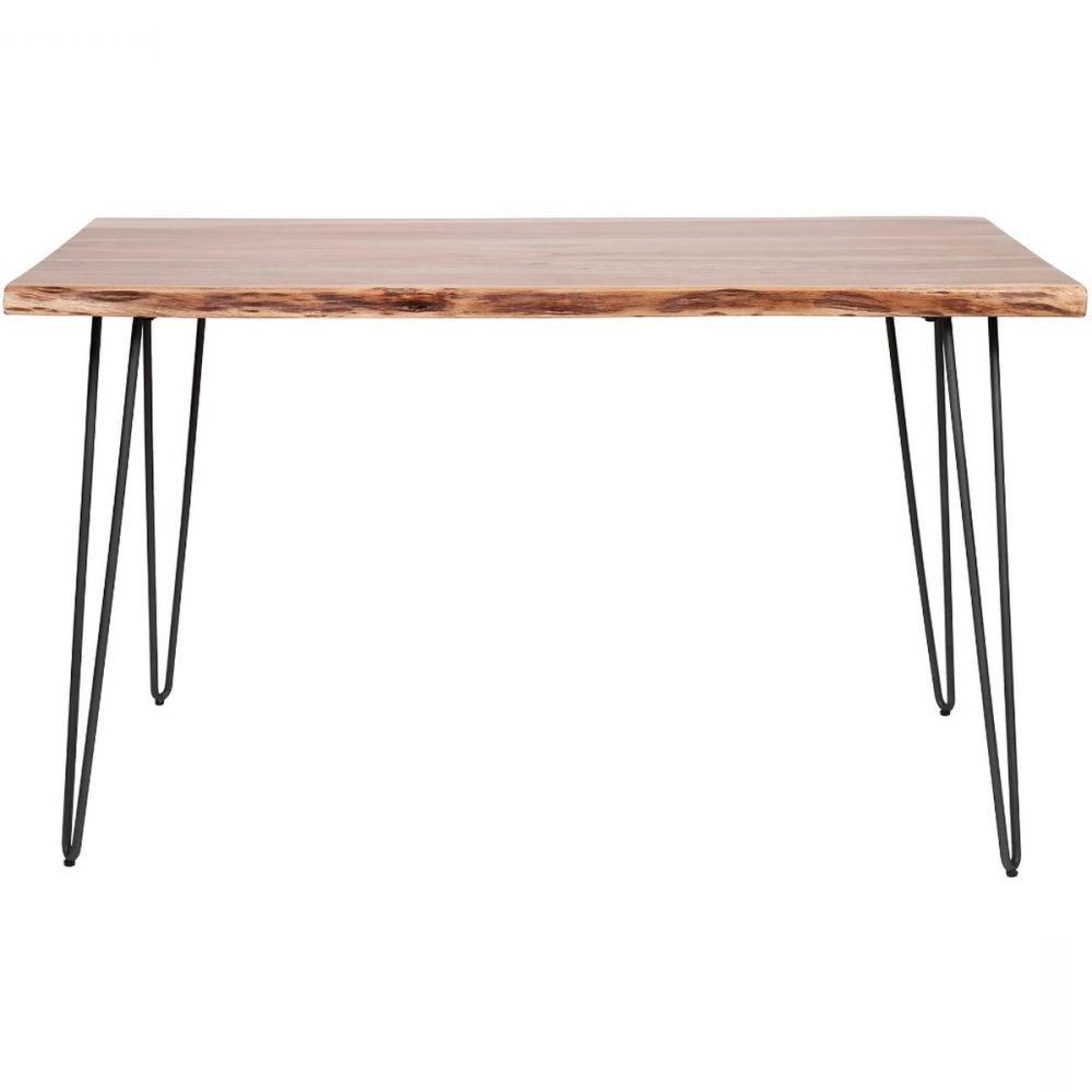  Mesa de comedor con mesa de madera y patas de metal en forma de  U para comedor y cocina, mesa rectangular de decoración del hogar, madera  de acacia maciza : Hogar