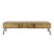 Soporte de TV de madera maciza de acacia con pantalla grande montada.