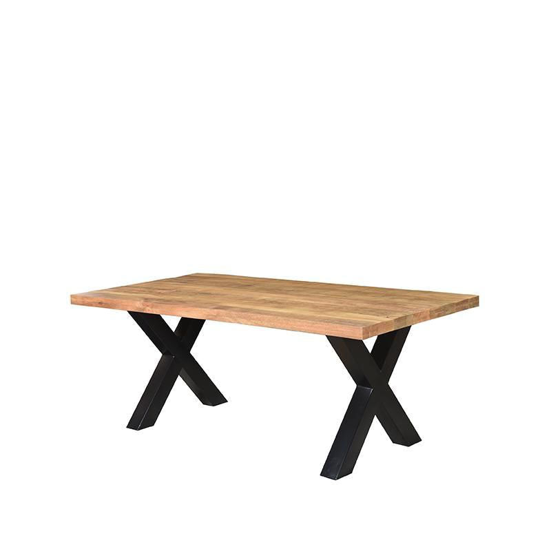 Mesa de comedor industrial de madera con patas cruzadas
