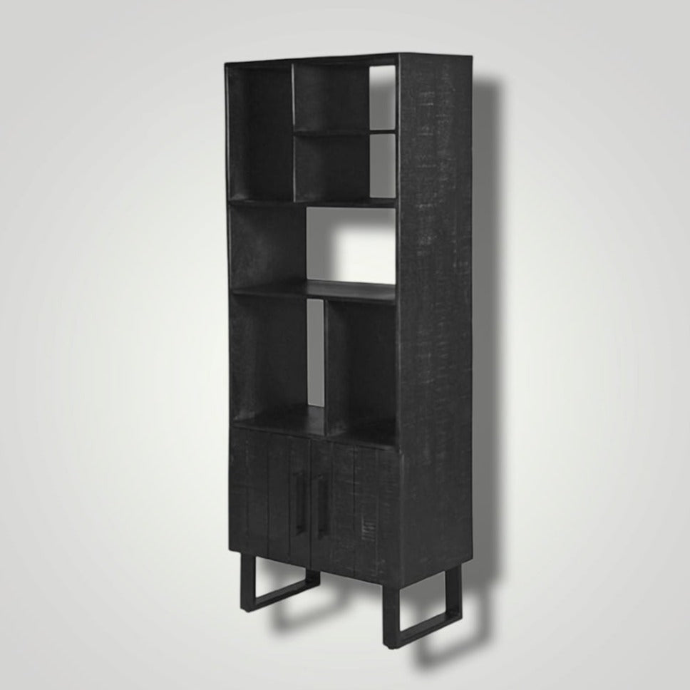 Estantería de metal y madera negra - Loft - Librería de 5 niveles, L 114 x  W 33