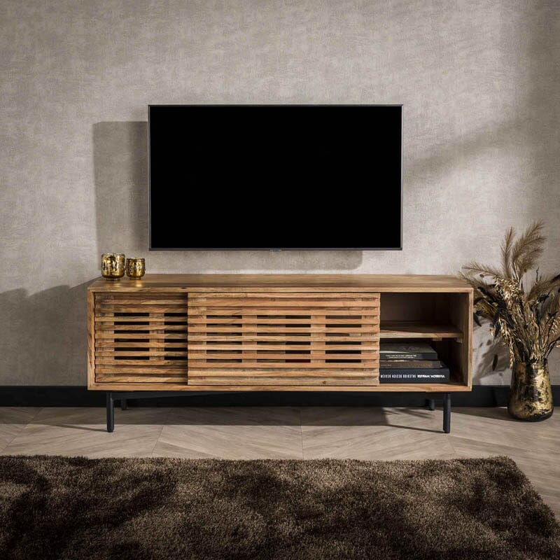 Detalles de Soporte de TV de madera de acacia con 2 puertas