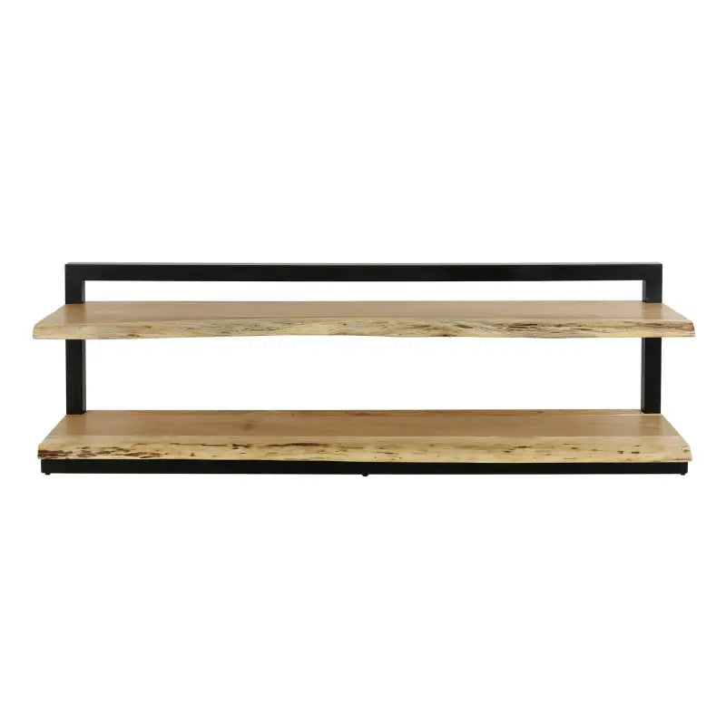 Soporte de TV de metal industrial en un ambiente minimalista y moderno.