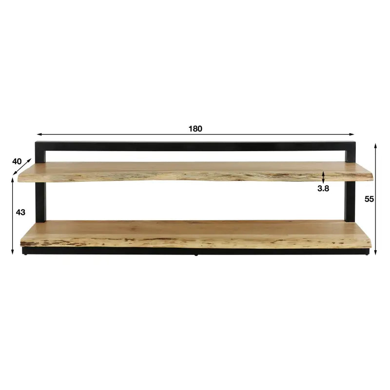 Soporte de TV de metal industrial con pantalla grande montada.